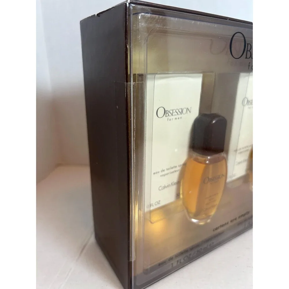 Calvin Klein Obsession for Men Gift Set 2x 1oz EDT Bottles Vintage Display